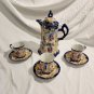 Antique Nippon Japan Cobalt Blue & White Porcelain Kutani Chocolate Pot Cups...