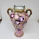 Antique RC Nippon Pink Moriage Pink & Purple Roses Raised Relief Bud Vase