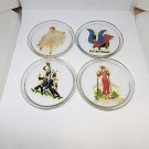Vintage 4pc Retro 1930's Reverse Painted Figural Decals Round Glass Coasters