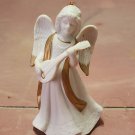 Vintage Homco #5724 White Porcelain Gold Accent Angel Figurine With Mandolin