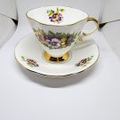 Vtg Windsor Fine English Bone China Purple/Yellow/White Pansies Teacup & Saucer