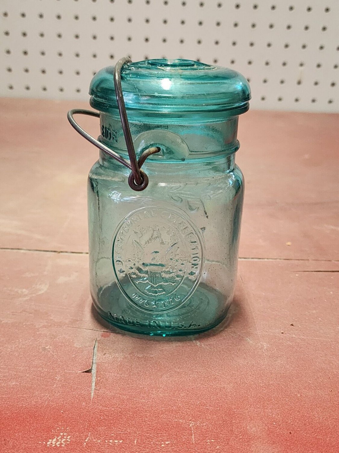 Vintage Ball Ideal Aqua Blue Mason Bicentennial Canning Jar Wire Latch