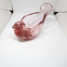 Vtg Fenton Pink Cranberry Art Glass Bird Trinket Dish Or Candle Votive Holder