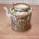 Antique 1800s Chinese Famille Rose Medallion Porcelain Teapot People Butterflies