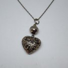 Vintage Sterling Silver Filigree Leaves Puffy Heart Ball Bead Accent Necklace