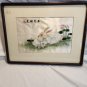 Vintage Chinese Hand Embroidered Pair Of Rabbits & Flowers Signed Framed Art