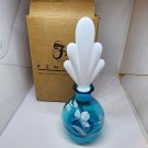 Vintage Fenton Art Glass Hand Painted Flowers Blue Perfume Bottle Signed K Riley