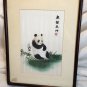 Vtg Chinese Hand Embroidered Panda Bear On Silk Eating Bamboo Signed Framed Art