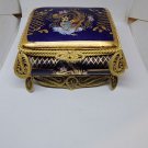 Antique Turkish Cobalt Blue Pheasant Gold Gilt Spun Wire Porcelain Jewelry Box