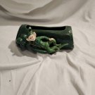 Vintage 1960's Treasure Craft Green Pixie Elf Laying On Log Ceramic Planter