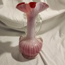 Vtg Murano Hand Blown Pink Scalloped Ruffled Candy Cane Stripe Art Glass Vase