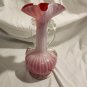 Vtg Murano Hand Blown Pink Scalloped Ruffled Candy Cane Stripe Art Glass Vase