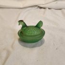 Vintage Indiana Glass Emerald/Moss Green Red Comb Hen Sitting On Nest Glass Dish