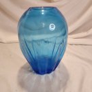 Vintage Hand Blown Light Cobalt Blue Art Glass Swirl Bottom Vase 7 1/4" Tall