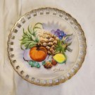 Vtg Ucagco Ceramics Japan Hand Painted Fruit Reticulated Gold Porcelain Plate