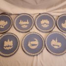 Vtg 7pc  Wedgwood Blue Jasperware White Cameo 70's Christmas Collector Plates
