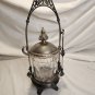 Antique Derby Silver Co Quadruple Plate Owl Etched Leaf Crystal Pickle Castor