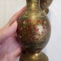 Vintage Pair India Solid Brass Hand Etched Red Enamel Bud Vases