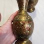 Vintage Pair India Solid Brass Hand Etched Red Enamel Bud Vases