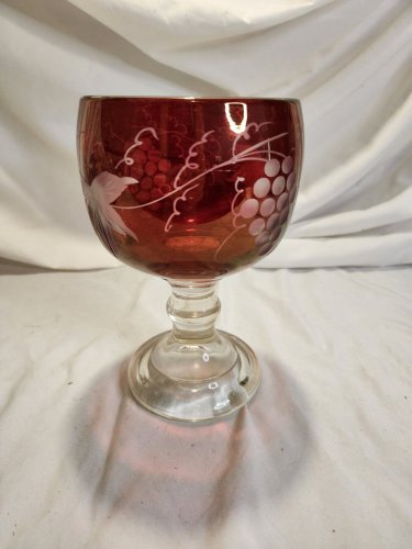 Vintage Bohemian Ruby Red Flash Etched Leaf & Grape Goblet