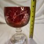 Vintage Bohemian Ruby Red Flash Etched Leaf & Grape Goblet