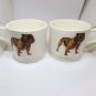 Vintage Pair Of White Porcelain Brown Bulldog Coffee Mugs