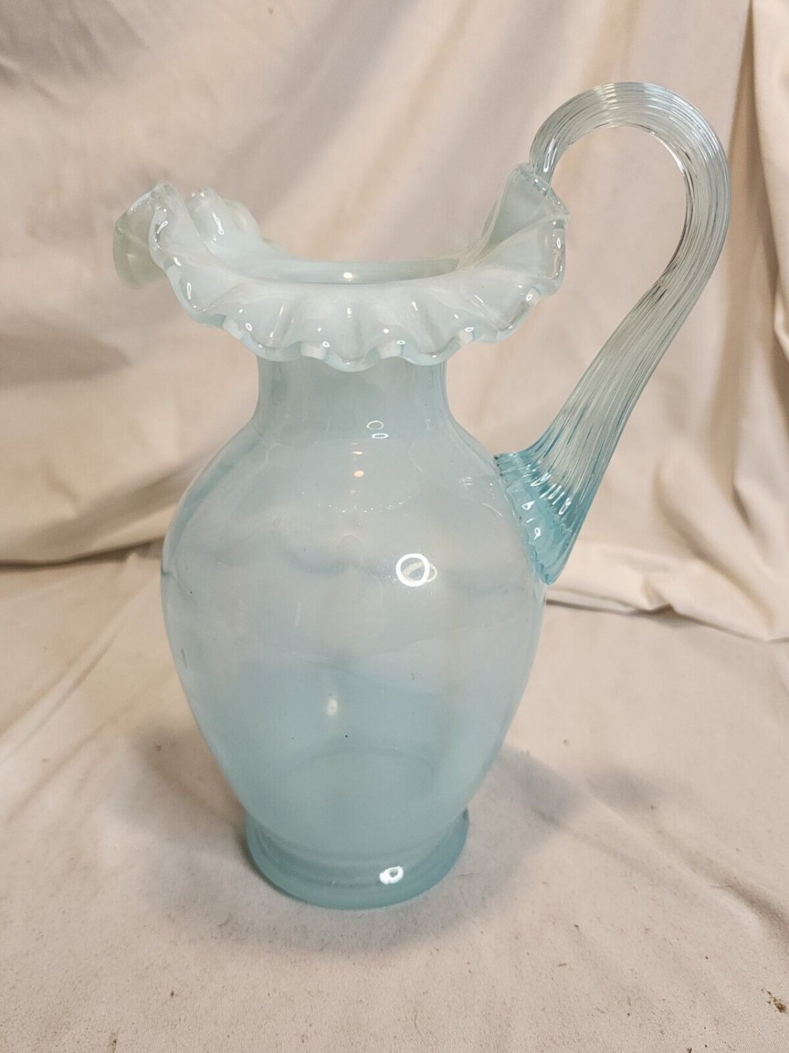 Vintage Fenton Art Glass Baby Blue Ruffled Water Pitcher Ewer