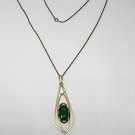 Vintage 12k Yellow Gold Filled Oval Green Cubic Zirconia Wire Pendant Necklace