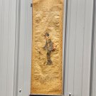 Antique Japanese Hand Painted Geisha On Rice Paper Floral Background Scroll