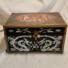 Antique Chinese Black Lacquer Mother Of Pearl Dragon And Phoenix Jewelry Box