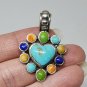 Vtg Sterling Silver Turquoise Heart Gaspeite Spiny Oyster Lapis Pendant