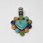 Vtg Sterling Silver Turquoise Heart Gaspeite Spiny Oyster Lapis Pendant
