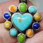 Vtg Sterling Silver Turquoise Heart Gaspeite Spiny Oyster Lapis Pendant