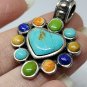 Vtg Sterling Silver Turquoise Heart Gaspeite Spiny Oyster Lapis Pendant
