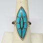 Vintage Navajo SMS Sterling Silver Turquoise Inlay Marquise Shaped Ring