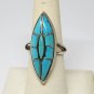 Vintage Navajo SMS Sterling Silver Turquoise Inlay Marquise Shaped Ring