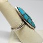 Vintage Navajo SMS Sterling Silver Turquoise Inlay Marquise Shaped Ring