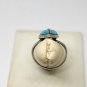 Vintage Navajo SMS Sterling Silver Turquoise Inlay Marquise Shaped Ring