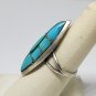 Vintage Navajo SMS Sterling Silver Turquoise Inlay Marquise Shaped Ring