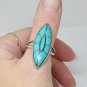 Vintage Navajo SMS Sterling Silver Turquoise Inlay Marquise Shaped Ring