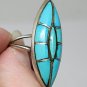 Vintage Navajo SMS Sterling Silver Turquoise Inlay Marquise Shaped Ring