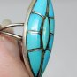 Vintage Navajo SMS Sterling Silver Turquoise Inlay Marquise Shaped Ring
