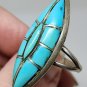 Vintage Navajo SMS Sterling Silver Turquoise Inlay Marquise Shaped Ring
