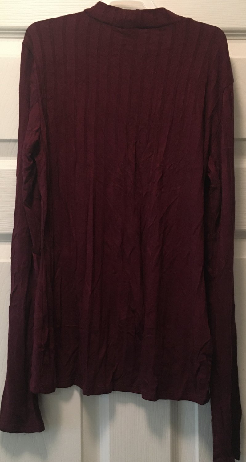 Lyss Loo Glamorous Ribbed Burgundy Long Sleeve Cut-out Top- Med