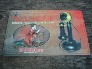 VINTAGE STYLE DESK TELEPHONE TIN SIGN METAL AD SIGNS T