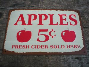 VINTAGE STYLE  APPLES 5 CENT TIN SIGN METAL RETRO SIGNS
