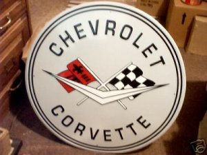 CHEVROLET CORVETTE ROUND TIN SIGN 24"