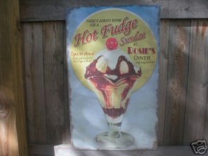 LG HOT FUDGE SUNDAE RETRO TIN SIGN DINER METAL AD SIGNS