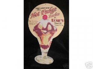 HOT FUDGE SUNDAE DIE CUT RETRO DINER SIGN CAFE AD SIGNS