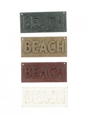    1 TAN VINTAGE STYLE CAST IRON TAN BEACH SIGN PLAQUE B